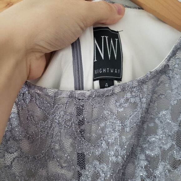 Night Way Silver Lace Evening Gown 4 - Picture 8 of 9